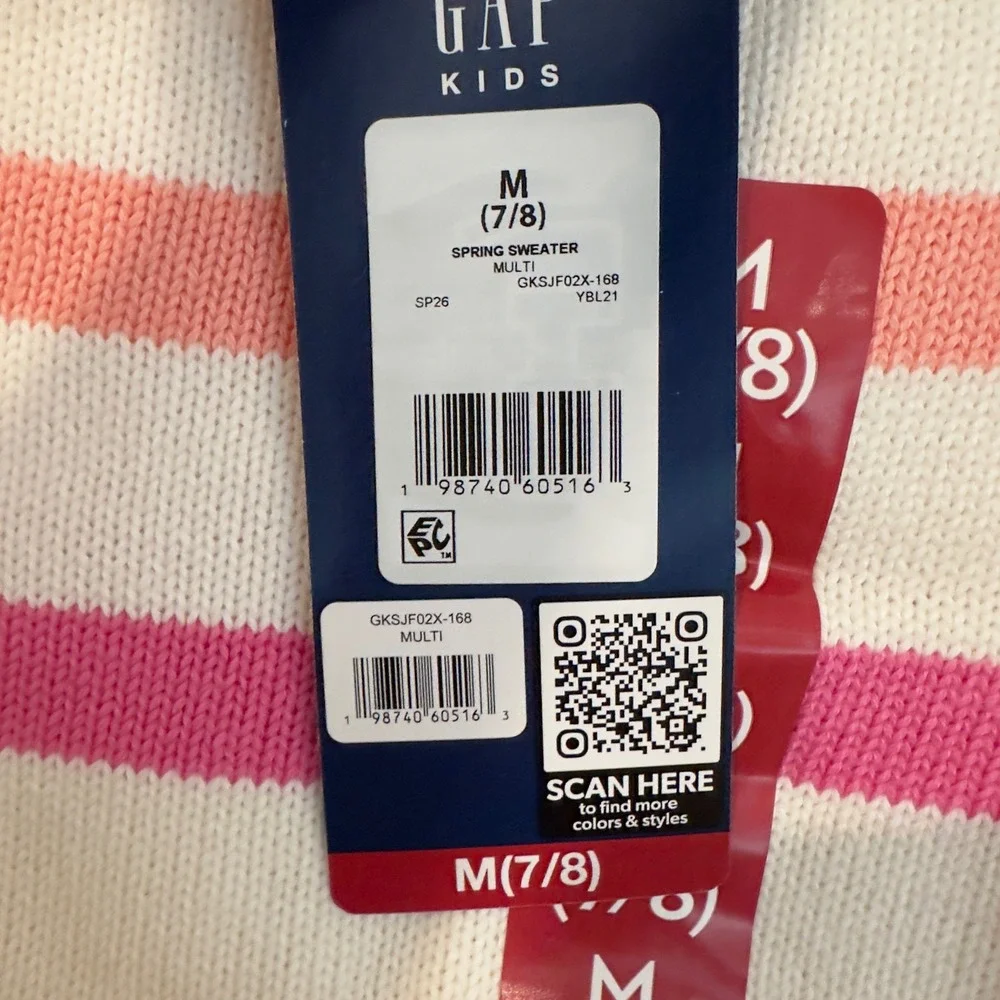 Gap Kids Girls M 7/8 Spring Sweater Rainbow Stripe‎ Cotton Knit GKSJF02X-168